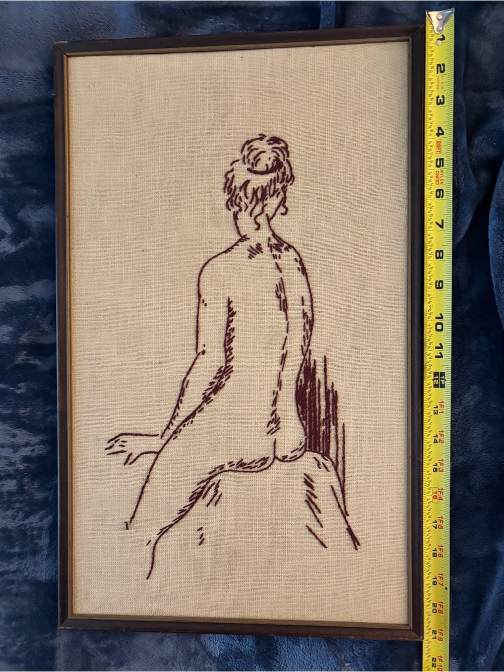 Hand-Embroidered Nude Figure Wall Art in Cream and Deep Burgundy